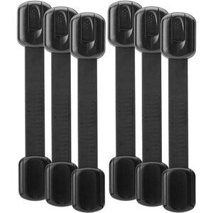 Child Safety Strap Locks, 6 Pack, Black Baby Cabinet Locks, Toilet Locks